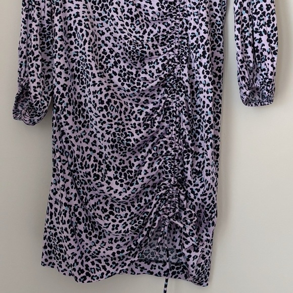 Maje Draped Drawstring Leopard Print Satin Dress Sz 42 XL Purple NEW NWT - Picture 5 of 11